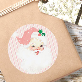Errötendes Rosa Vintage Zwinkerndes Weihnachtsmann Runder Aufkleber