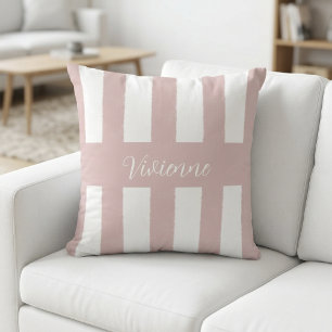Errötendes Rosa Wasserfarben-Streifen-Monogramm-Na Kissen