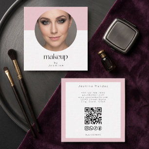 Errötendes Rosa Weiß Foto MUA QR Code Socials Quad Quadratische Visitenkarte