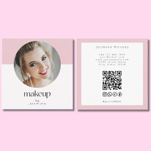 Errötendes Rosa Weiß Foto MUA QR Code Socials Quad Quadratische Visitenkarte