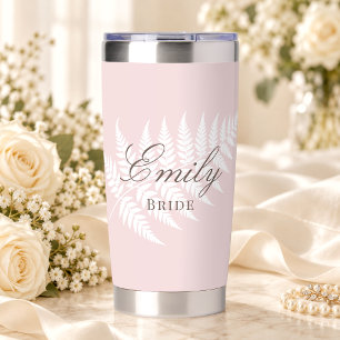 Errötendes Rosa Weiße Farn Elegante Pastell-Hochze Thermobecher
