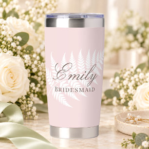 Errötendes Rosa Weiße Fern Elegante Brautjungfer Thermobecher