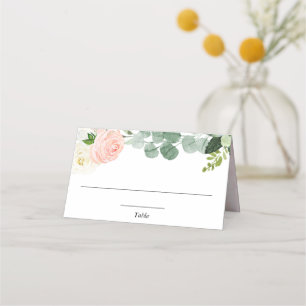 Errötendes Rosa weißes florales Grün elegantes Platzkarte