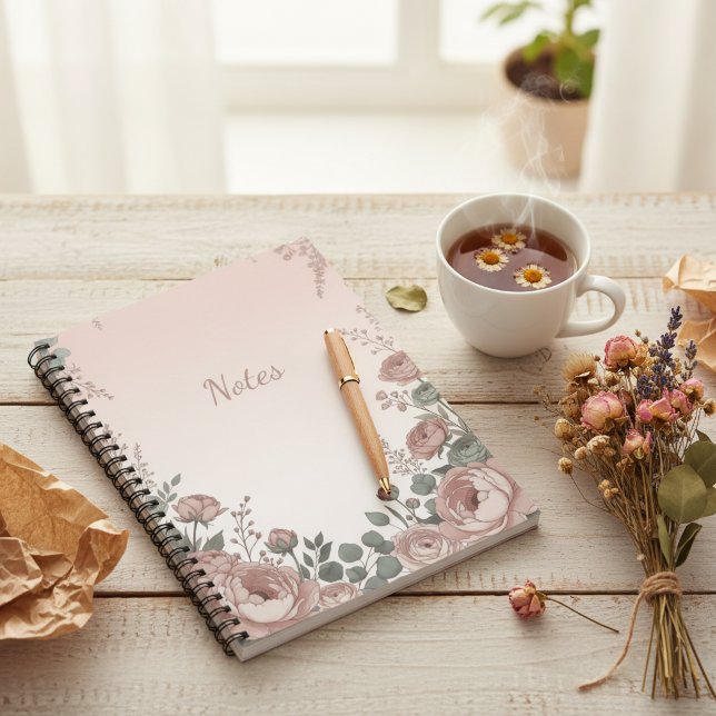 Errötendes Rosa Wildblumen-Ästhetik-Notizbuch Notizblock (Blush Pink Wildflower Aesthetic Notebook)