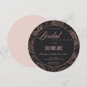 ERRÖTENDES ROSÉGOLD SCHWARZ BLUMEN BRAUT-DUSCHE EINLADUNG