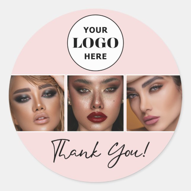Errötendes Schriftlogo Foto Make-up Danke Runder Aufkleber (Vorderseite)