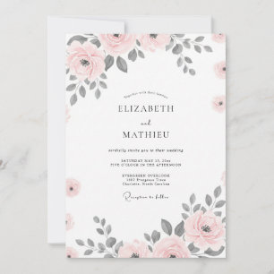 Errötendes Silber Romantische Blumige Hochzeit Einladung