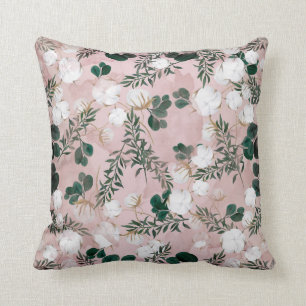 Errötendes Taupe Baumwolle Florales Grün Rustikal Kissen