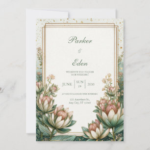 Errötendes Türkis Astrantia Goldfolie Hochzeit Einladung