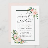 Errötet rosa Watercolor-Blüte 16. Geburtstag