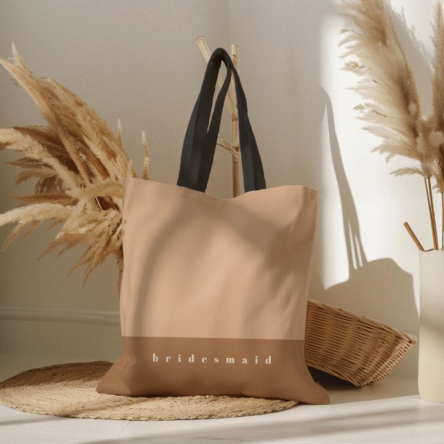 Errötungsfarbe Block Personalisiert (Blush pink color block personalized bridesmaid tote bag.)