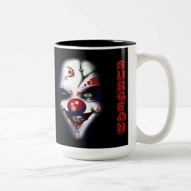 Ersatzchirurg - böser Clown Zweifarbige Tasse (Rechts)