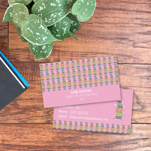 Ersatzlehrer-Pink-Geschäftskarte mit Büchermuster Visitenkarte