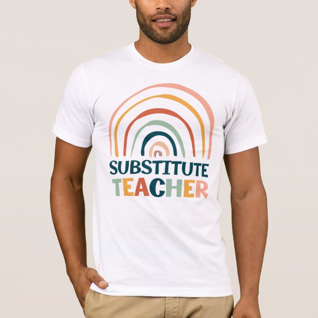 Ersatzlehrer Regenbogenretro bunt boho T-Shirt (Vorderseite)