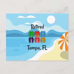 erschöpft—Tampa, FL, farbige Flip-Flops, Postkarte