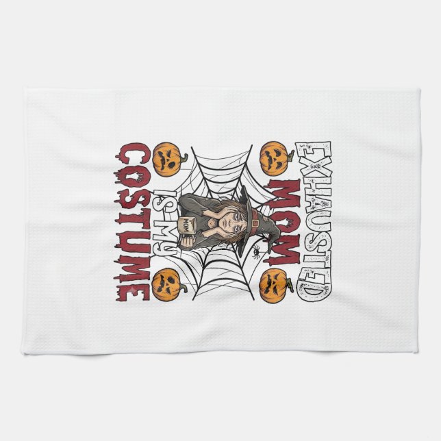 Erschöpfte Mutter ist Kostüm Halloween Hexe Kaffee Geschirrtuch (Horizontal)