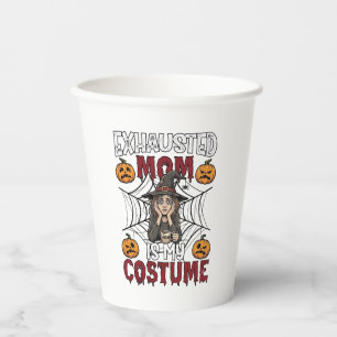 Erschöpfte Mutter ist Kostüm Halloween Hexe Kaffee Pappbecher