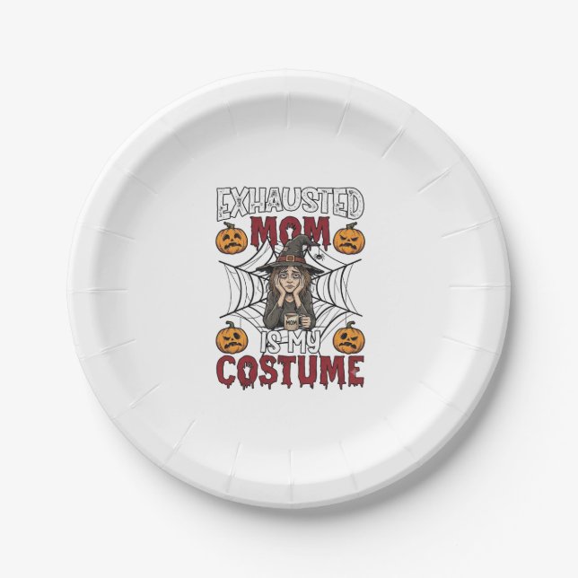 Erschöpfte Mutter ist Kostüm Halloween Hexe Kaffee Pappteller (Vorderseite)