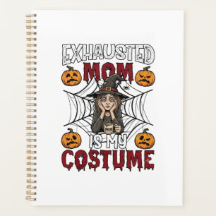Erschöpfte Mutter ist Kostüm Halloween Hexe Kaffee Planer