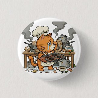 Erschöpfter Chef-Katze-Küchenkatastrophe-Button Button