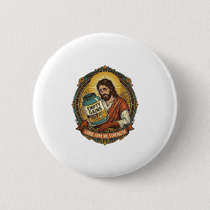 Erschöpfter Jesus Leere Proteinpulver-Dose Gym-Hum Button