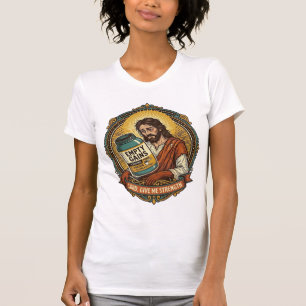 Erschöpfter Jesus Leere Proteinpulver-Dose Gym-Hum T-Shirt