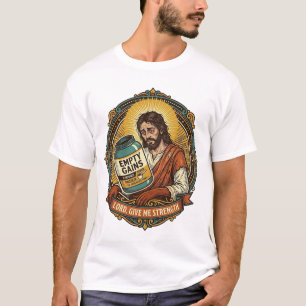 Erschöpfter Jesus Leere Proteinpulver-Dose Gym-Hum T-Shirt
