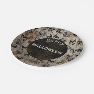 Erschreckene Happy Halloween-Party Vintage-Totenkö Pappteller