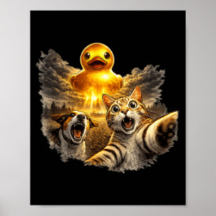 Erschreckte Katze und Hund riesige Gummiente UFO-D Poster