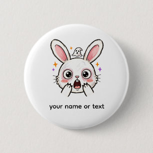 Erschreckter Halloween-Hase mit Geistergesicht Button