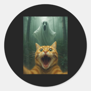 Erschrecktes Katzenselfie mit Geist _ Lustiger Hal Runder Aufkleber