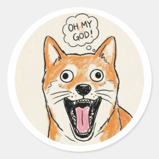 Erschrockener Shiba Inu "OH MEIN GOTT" - Überrasch Runder Aufkleber