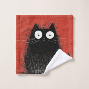 Erschrockenes schwarzes Katzen auf lebhaftem Karme Badhandtuch Set