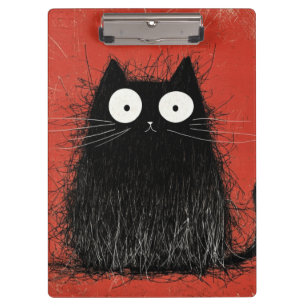 Erschrockenes schwarzes Katzen auf lebhaftem Karme Klemmbrett