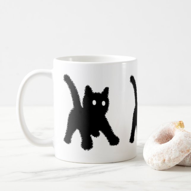 Erschüttert überraschte schwarze Katze lustig Kaffeetasse (Mit Donut)