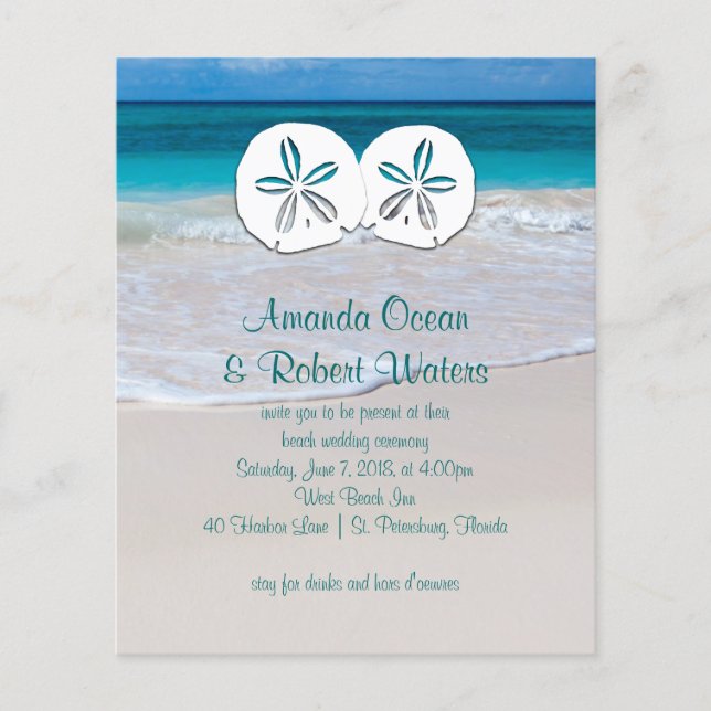 Erschwingliche Beach Wedding Sand Dollar Einladung (Vorderseite)