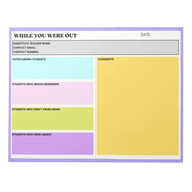 Ersetzen Sie den Lehrer, während Sie das Klassenfo Notizblock (Vorderseite)