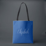 Ersetzen Sie Ihren Namen oder Textvorlage in Blau<br><div class="desc">Ersetzen Sie Ihren Skriptnamen Text hier Elegant Modern Minimalistisch Design Typografie Template Deep Blue Shopping Shoulder Tote Bag.</div>