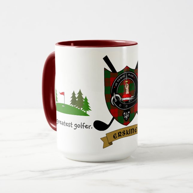 Erskine Clan Abzeichen & Tartan Personalisiert Tasse (Vorderseite Links)