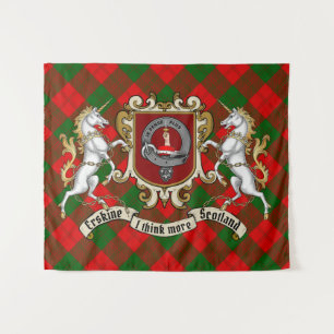 Erskine Clan Abzeichen & Unicorns w/Tartan Wandteppich