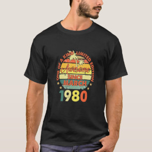 Erstaunlich seit März 1980 Vintage 42. Geburtstag T-Shirt