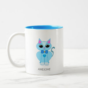 Erstaunlich süße hellblaue Kätzchen-Katze Kaffee Z Zweifarbige Tasse