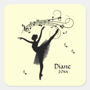 Erstaunliche Ballerina tanzt mit Musik Gelb Quadratischer Aufkleber