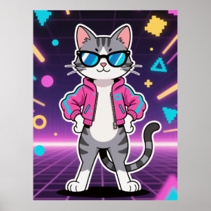 Erstaunliche Coole Retro-Gamer-Katze Poster