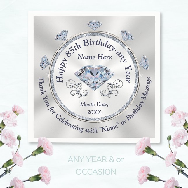 Erstaunliche diamantene, 85. Geburtstagsservietten Serviette (85th birthday napkins. Custom, 85th birthday plates and napkins. 85th birthday table decorations.)