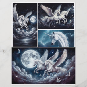 Erstaunliche Einhörner und Pegasus gegen Nachthimm