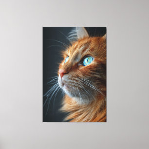 Erstaunliche Fluffige Rote Katze Profil - Blaue Au Leinwanddruck