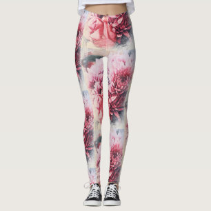 Erstaunliche rosa Rose Chrysanthemen Blumen Leggin Leggings