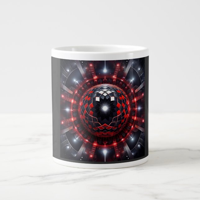 Erstaunliche rote/schwarze karierte Mandelbrot-Ste Jumbo-Tasse (Vorderseite)