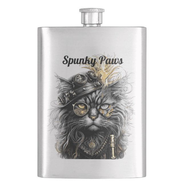 Erstaunliche Steampunk-Katze personalisieren  Flachmann (Vorderseite)